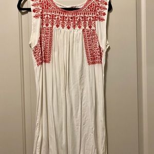 Casual Embroidered White and Red Dress